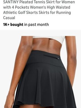 Santiny Black Pleated Tennis Skirt with Zip Pocket